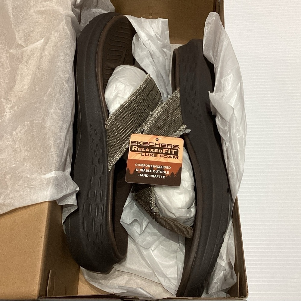 Mens Skechers Parson SD-Gino Flip Flops Sz 11 Chocolate Memory Foam Relaxed Fit